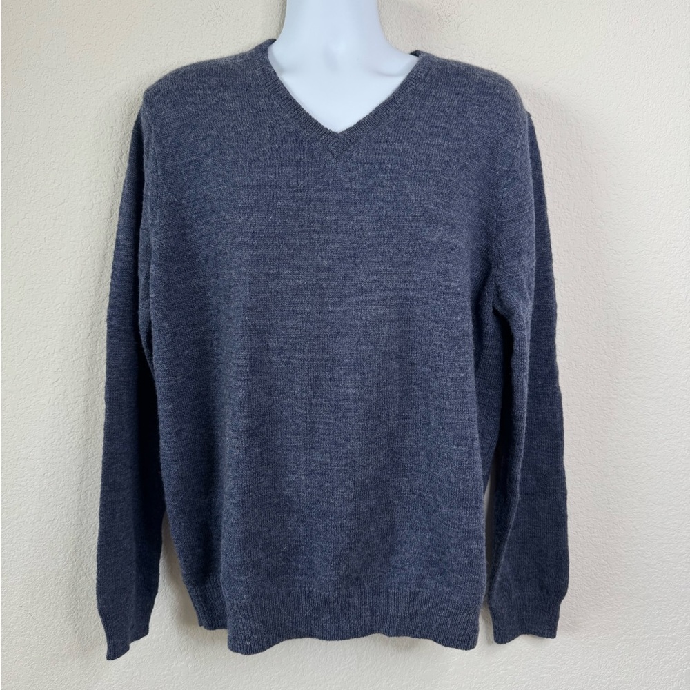 J.Crew Merino Wool V-Neck Sweater Men’s XL Grayish‎ Blue Elbow Patches Preppy